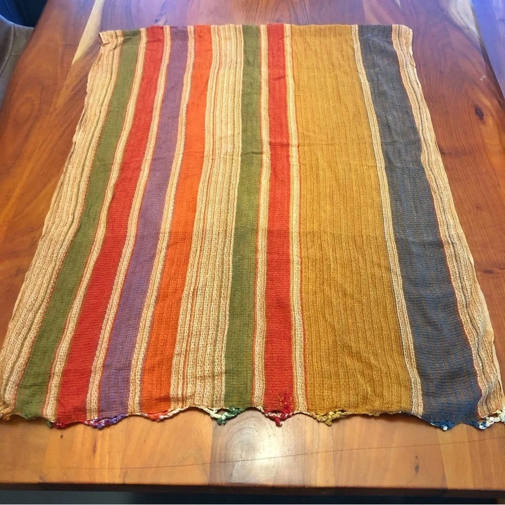 Vintage Colorful Artsy Soft Boho Festival Hippie Multicolored Soft Winter Scarf. - Picture 4 of 10